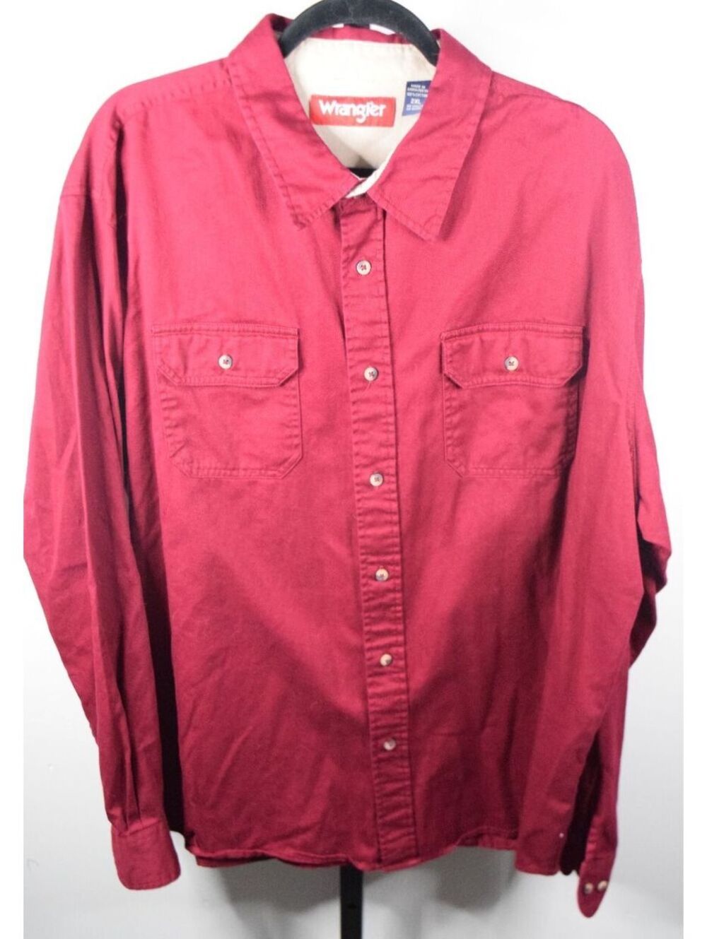 Wrangler Red Long Sleeve Button Up Work Shirt Chest Pockets  2XL